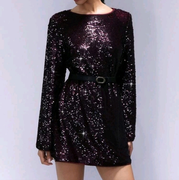 Women's Elegant & Chic Beaded Waist Decor Long Sleeve Dress - Picture 2 of 4